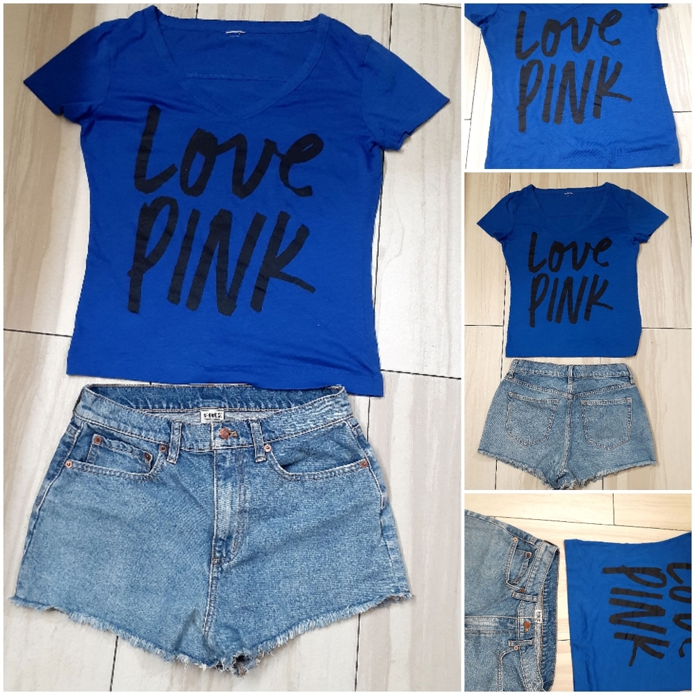 Pink Vintage Daisy Dukes Jean Shorts + Graphic TShirt